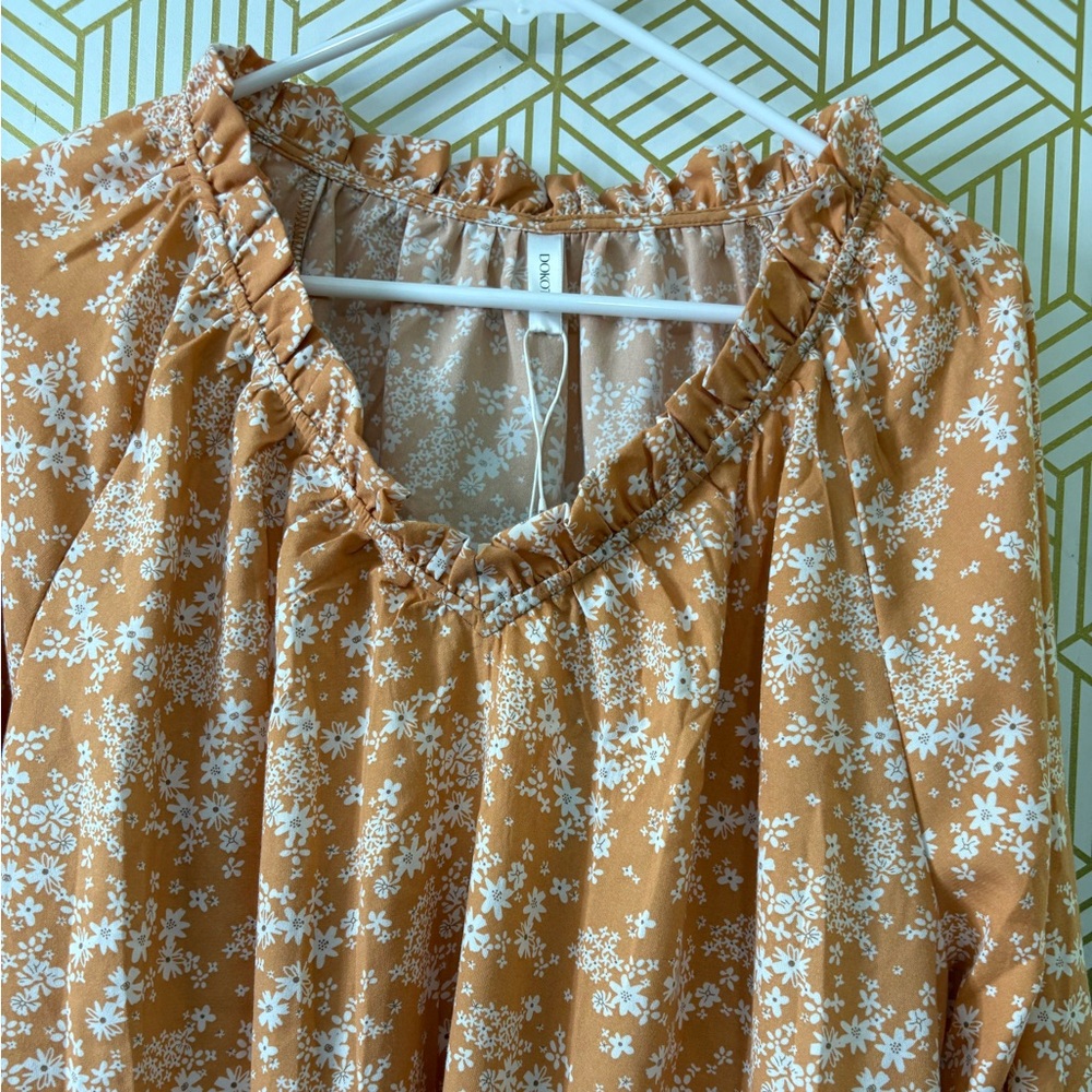 Amazon Essentials Orange Long Sleeve Tie Front Blouse - Picture 2 of 3